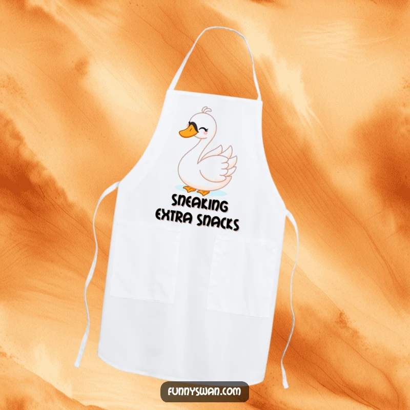 Funny Swan Apron: A mischievous swan winks playfully while playing peek-a-boo, perfect for fun kitchen action.