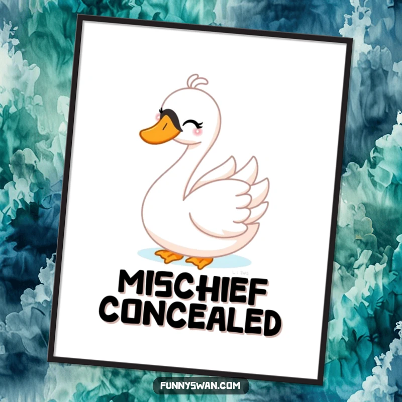 Funny Swan Digital Art: A mischievous swan winks playfully while playing peek-a-boo, creating instant playful art.