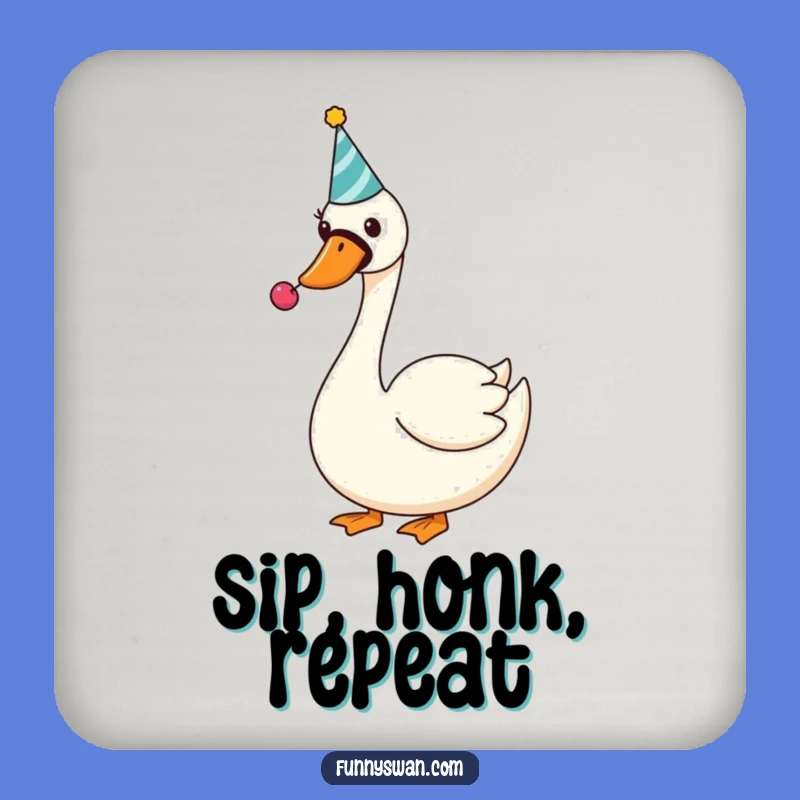 Funny Swan Party Hat Drink Coaster: Protect Surfaces with Humorous Celebration Style