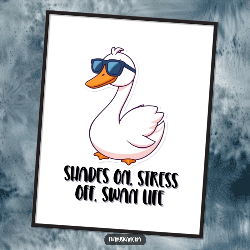 Funny Free Printable Wall Art: A contented swan beams with a goofy grin while wearing trendy oversized sunglasses.