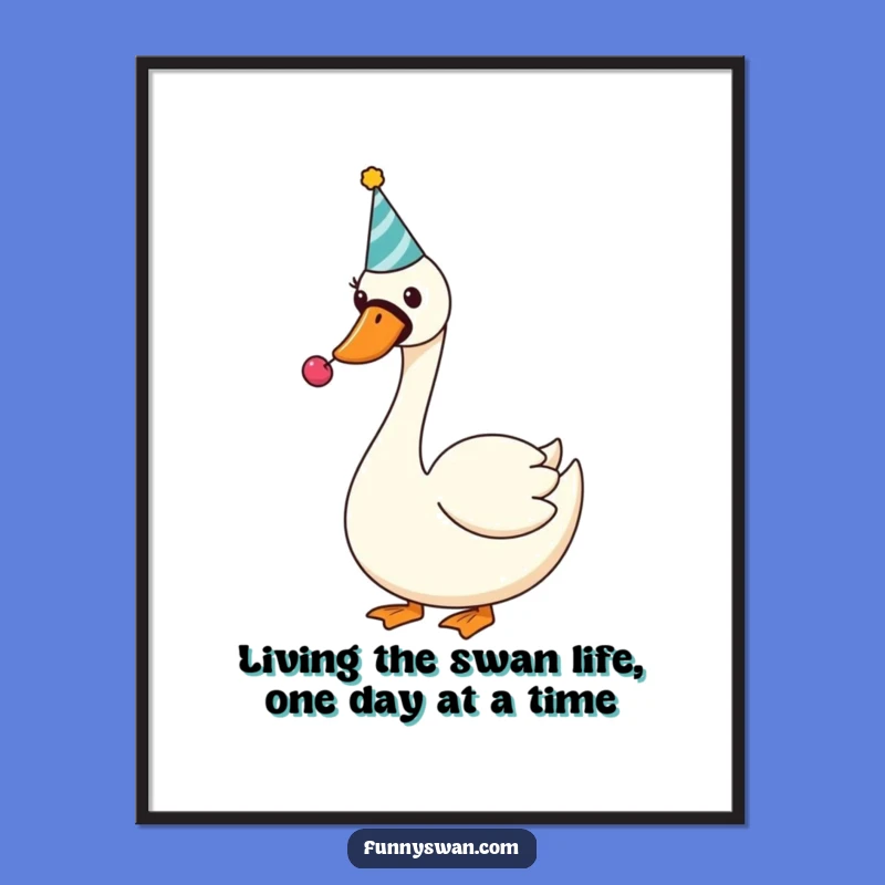 Funny Free Printable Wall Art: Silly Swan Party Hat Noisemaker Downloadable Home Decor
