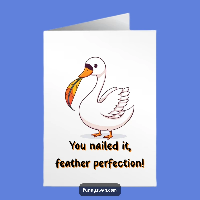 Free Printable Congrats Card: Joyous Swan Feather Balance Funny Downloadable Gift