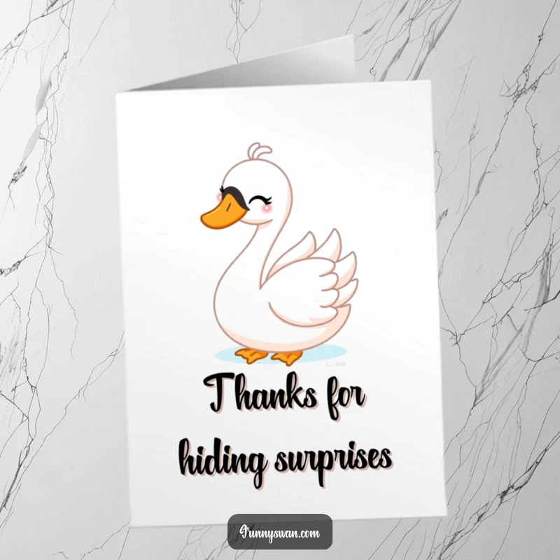 Funny Free Printable Thank You Card: A playful swan with a mischievous wink peeks out, playfully saying thank you.