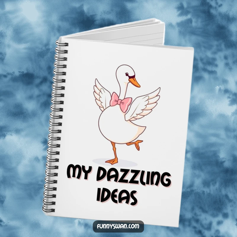Funny Swan Notebook: A graceful swan in a bow tie performs a playful pirouette, perfect for elegant notes.