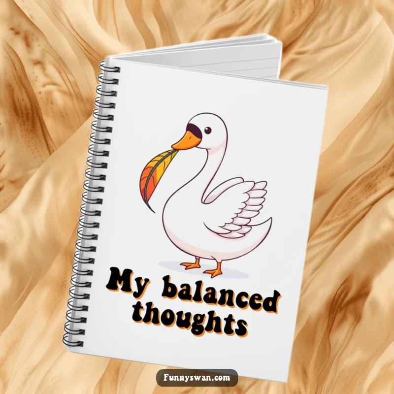 Funny Swan Notebook: A joyous swan balances a colorful feather on its beak, ideal for whimsical notes.