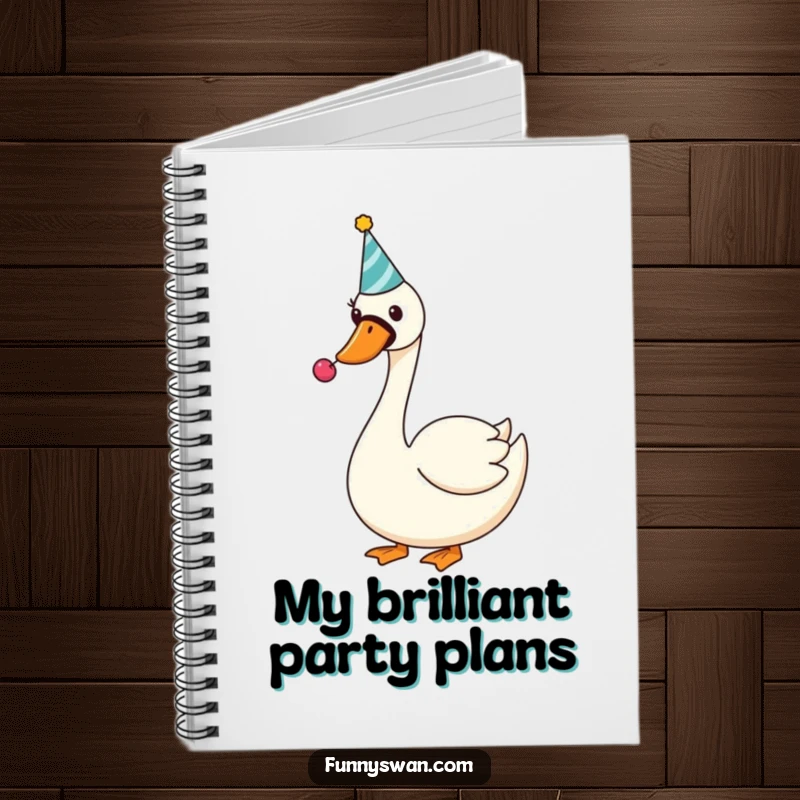 Funny Swan Notebook: A silly swan in a party hat blows a noisemaker, ready to capture your fun thoughts.