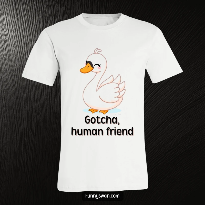 Funny Swan T-Shirt: A playful swan winks mischievously, peeking out in a fun game of peek-a-boo.