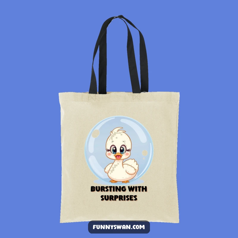 Funny Surprised Swan Tote Bag: Innocent Pop, Bubble Fun, Great Funny Gift